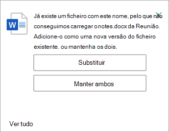 Tem a oportunidade de substituir ou manter ambas as cópias do ficheiro que está a carregar.