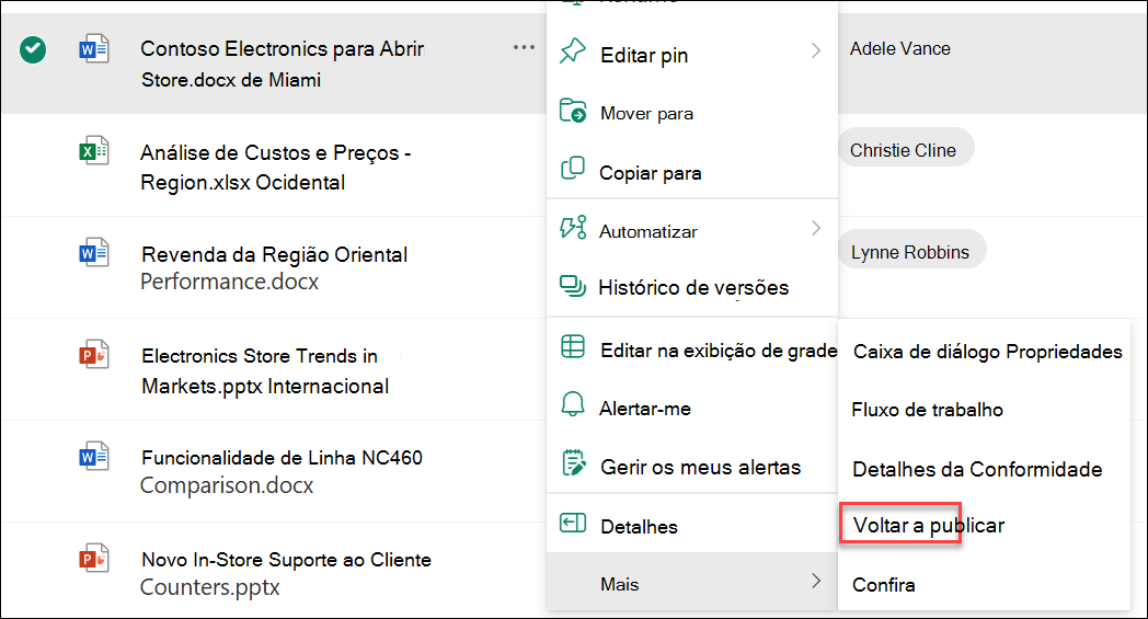 captura de tela de Republicar uma versão principal