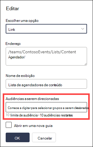 Campo Audiences to target realçado.
