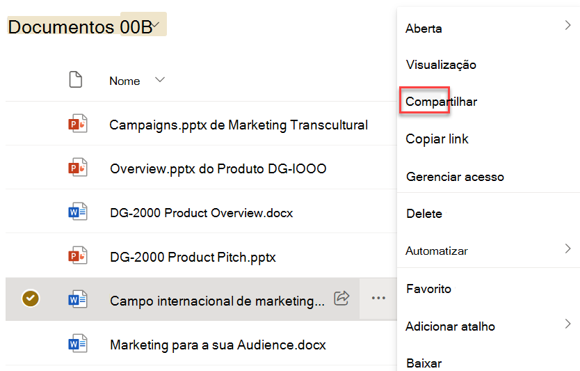 Captura de tela do compartilhamento de um documento de seu menu de três pontos do eclipse