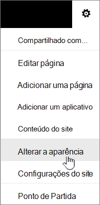 Menu Definições com a opção Alterar o aspeto realçada