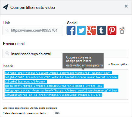 Exemplo de uso do código de inserção para inserir conteúdo na página do SharePoint