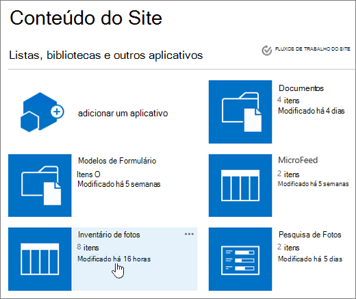 Página de conteúdo do site com a lista selecionada