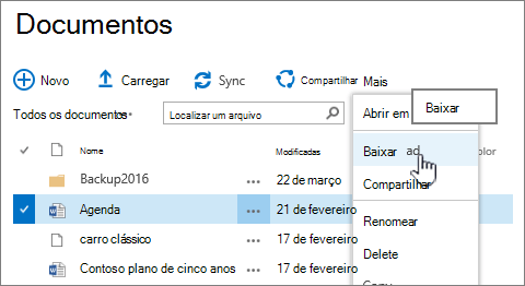 Opção de download de arquivo