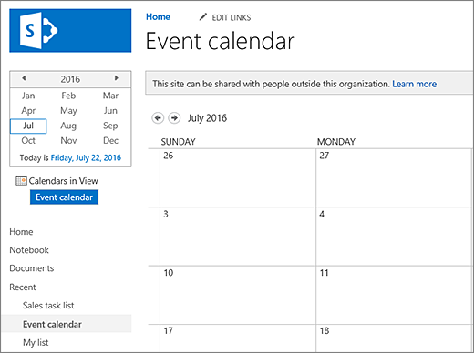 Exemplo de uma aplicação de lista de calendários.