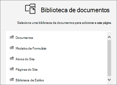 Selecionar uma biblioteca de documentos para colocar numa página