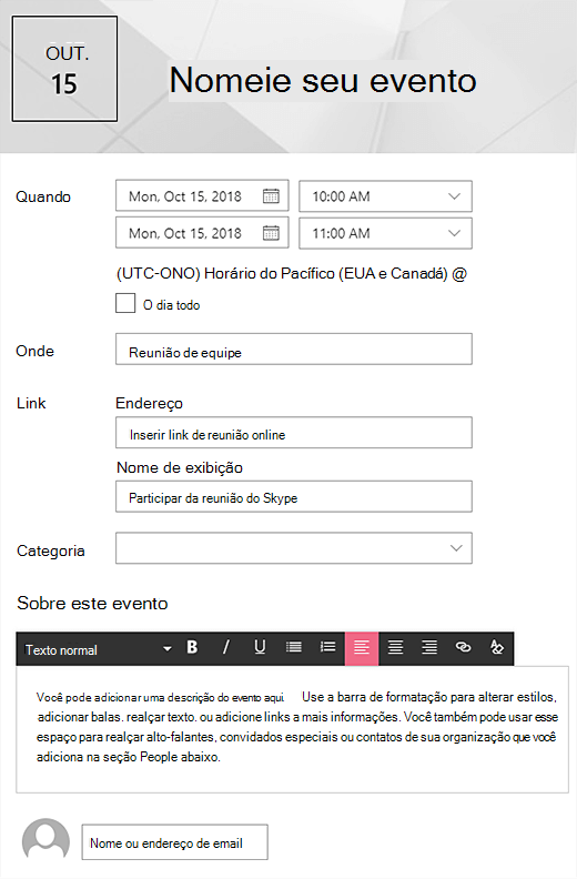Página do evento