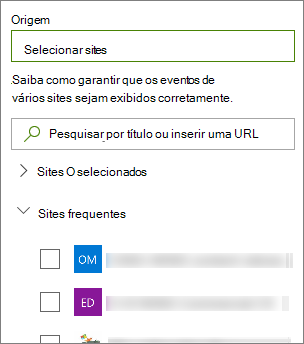 Selecionar uma origem para Eventos