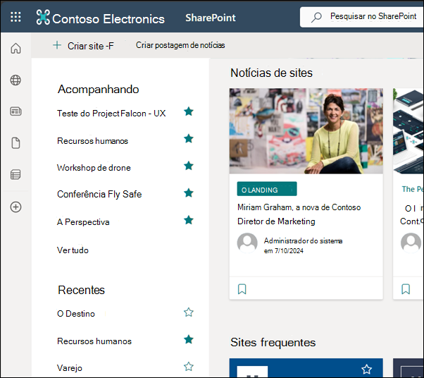 Home page do SharePoint Online