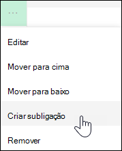 Tornar uma ligação numa subligação no menu do lado esquerdo