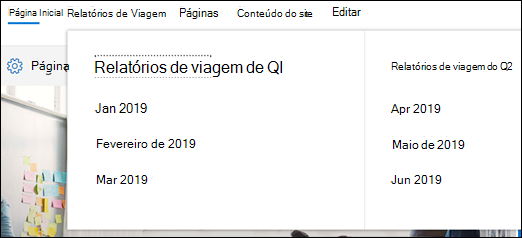 Menu mega do SharePoint