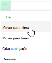 Mover uma ligação para cima ou para baixo no menu do lado esquerdo