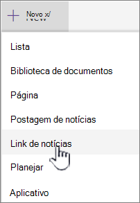 Selecione a ligação Notícias no menu + Novo