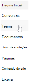 Link do Microsoft Teams na navegação do site de equipe do SharePoint