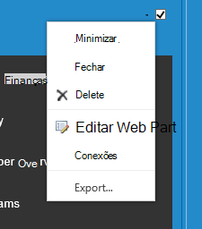 Menu da Web Part para selecionar Editar Web Part