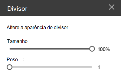O painel de detalhes da Web Part do Divisor no SharePoint Online durante a edição de um site