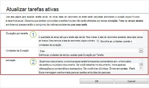 Alterar formulário de tarefas ativas