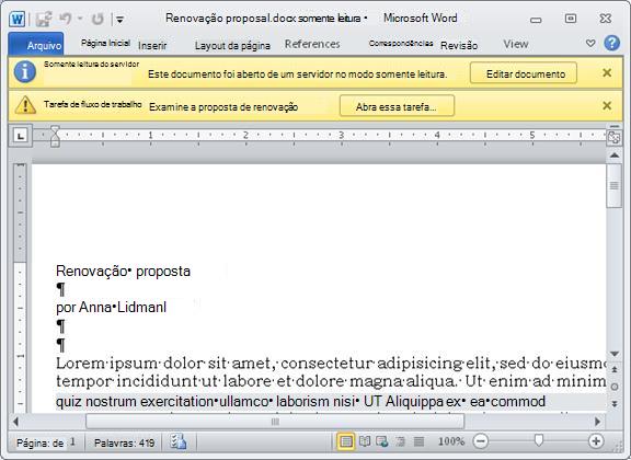 Item a ser revisado com duas barras de mensagens amarelas