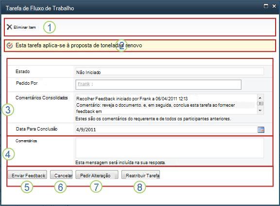 Formulário de fluxo de trabalho Coletar Comentários com texto explicativo sobre os campos
