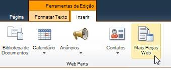 Clique em Mais Web Parts