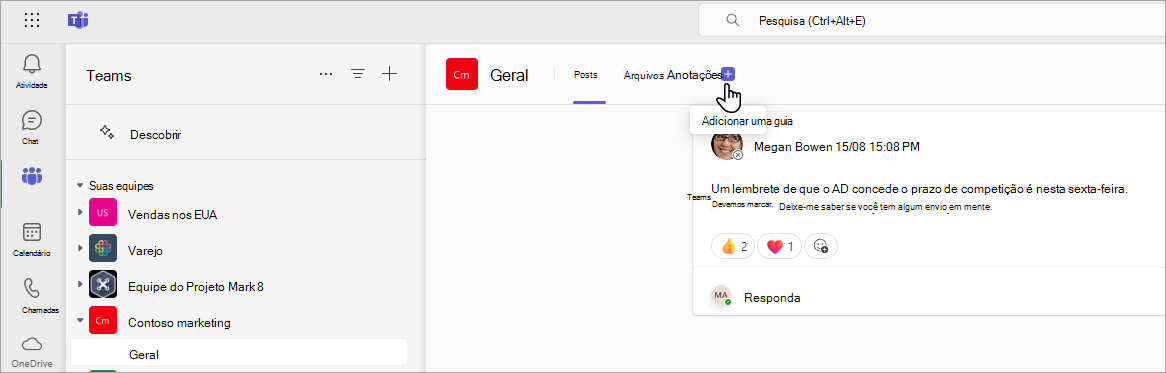 Adicionando uma guia do SharePoint no Teams.