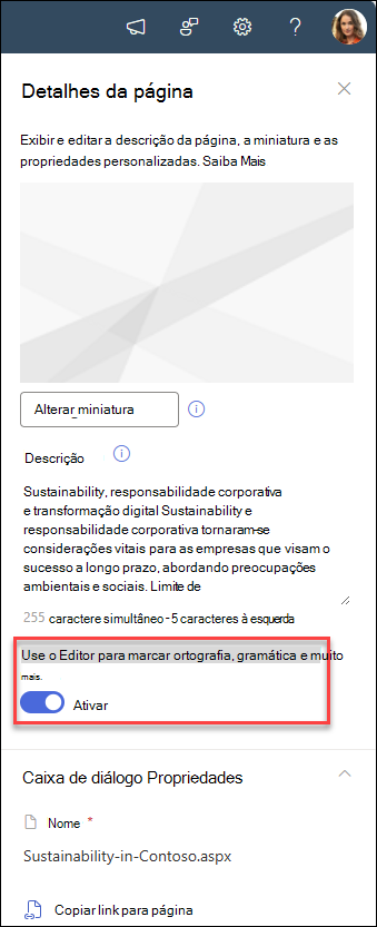 captura de ecrã do botão de ativar ou desativar a edição