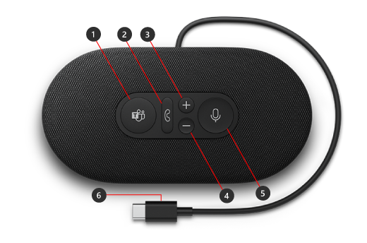 Botões no Alto-falante USB-C Moderno Microsoft