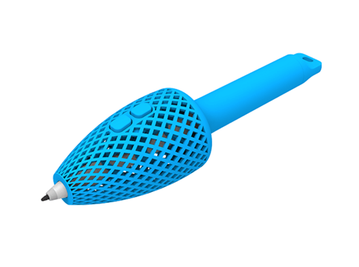 Esta é uma caneta microsoft opcional ou aperto de caneta Surface. Ele tem uma forma cônica texturizada e botões.