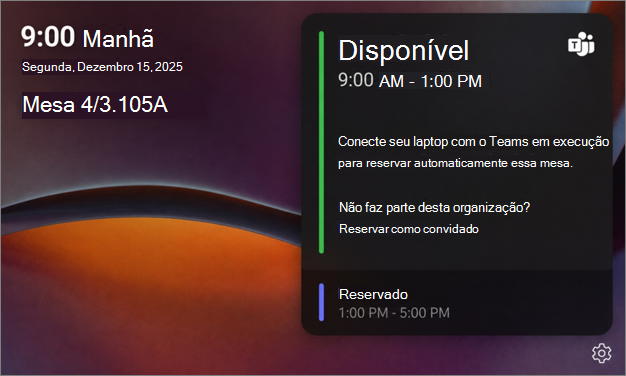 Tela inicial do hub de mesa do Teams