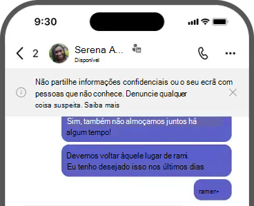Captura de tela do banner - não compartilhe informações confidenciais ou sua tela com pessoas que você não conhece. Relate qualquer coisa suspeita.