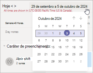 Altere o intervalo de datas na exibição Seus turnos.