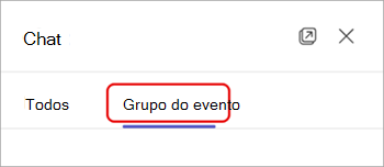 Captura de tela do botão do grupo de eventos na parte superior do painel de chat em um evento do Teams.