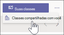 captura de ecrã da abertura do menu pendente das suas turmas para revelar as turmas partilhadas consigo