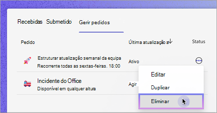 Excluir solicitações no Atualizações