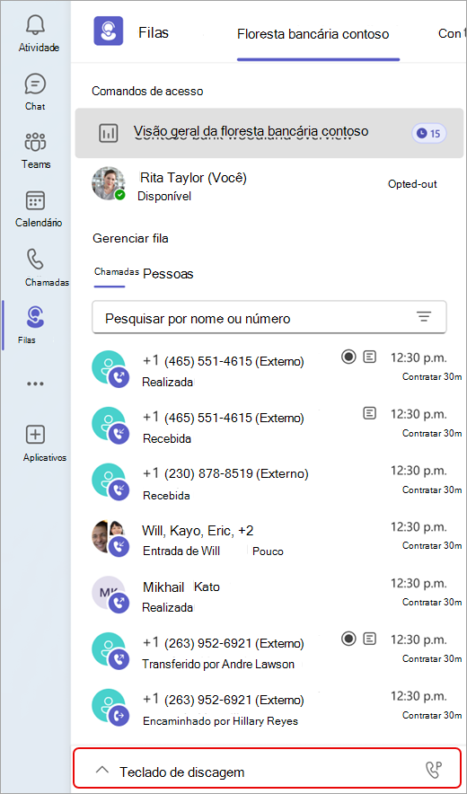 Captura de ecrã a mostrar onde encontrar o dialpad