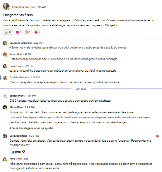 A vista completa de uma conversação de canal