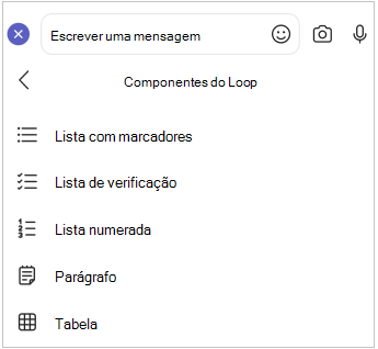menu móvel do componente Loop