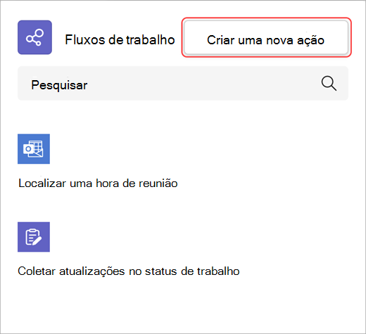 Captura de ecrã a mostrar como criar uma nova ação de fluxo de trabalho