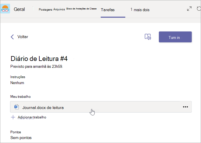 Selecione o documento Word na sua tarefa.