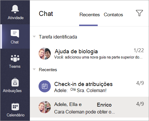 Selecione Chat na barra do aplicativo.