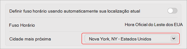 Definições para alterar o fuso horário no MacOS