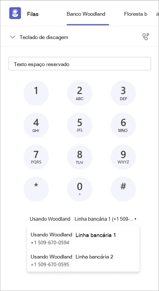 Captura de ecrã a mostrar o dialpad com opções de chamada de saída