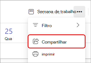Captura de tela destacando a opção Compartilhar em um calendário do Teams.