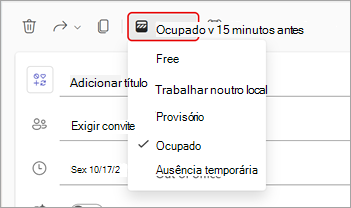 Captura de ecrã a mostrar o menu pendente de Apresentados como estados numa reunião do Teams.