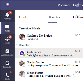 Chats privados de alunos no Teams