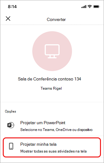 Toque em Projetar no meu ecrã