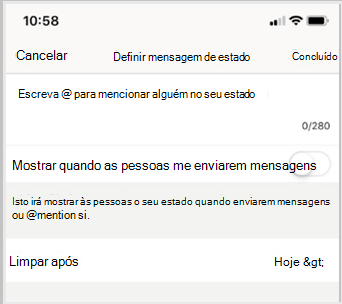 Defina a mensagem status e selecione Concluído.