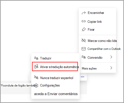 Selecione mais opções para ativar as traduções automáticas