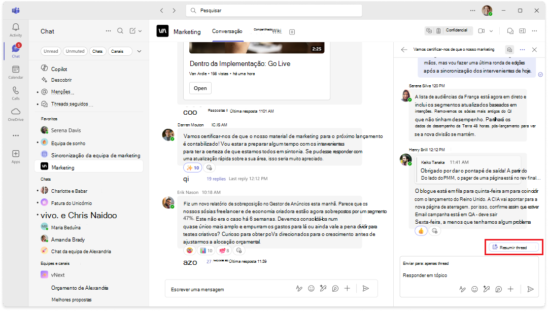 Captura de ecrã do ponto de entrada secundário de um thread de canal