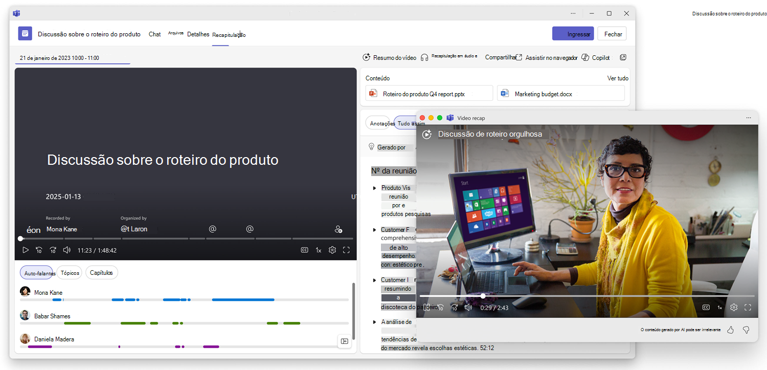 Recapitulação de vídeo no Teams